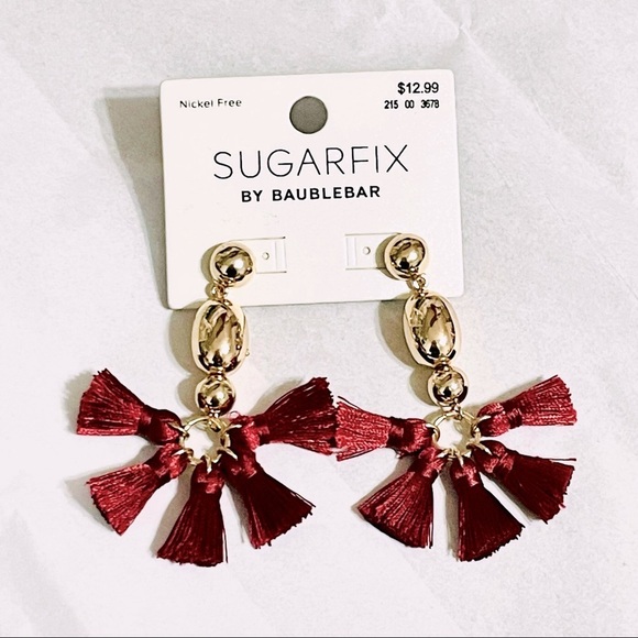 SUGARFIX x BAUBLEBAR Bundle of 2 wine & gold tassel & wrapped stud earrings NWT - Picture 3 of 8
